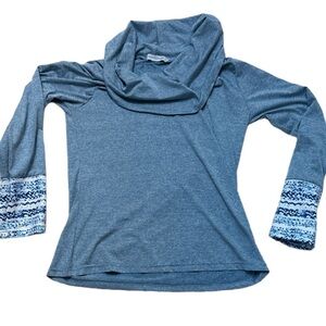 Miss Look Cowl NeckBlue White Long Sleeve Beachy Boho Size large